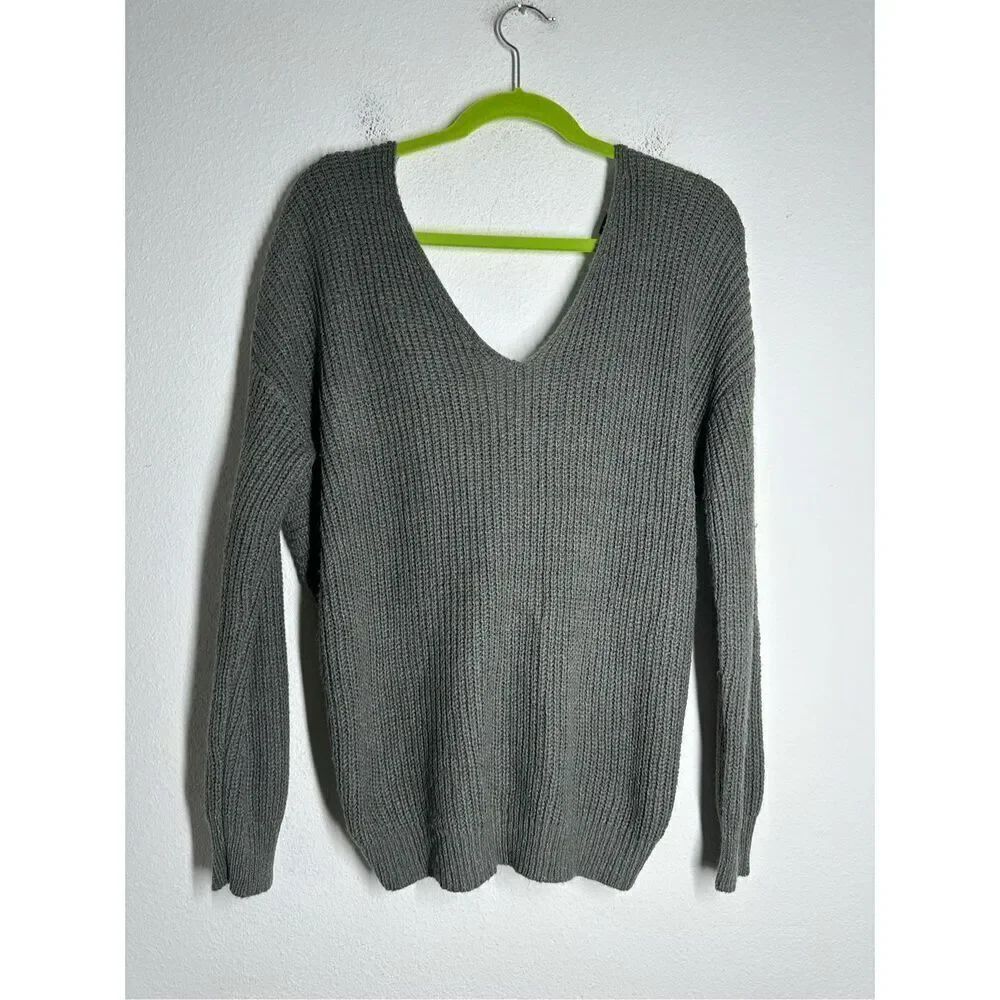 Forever 21 Women’s Cotton Blend Twist Back Knit Vneck Sweater Size S